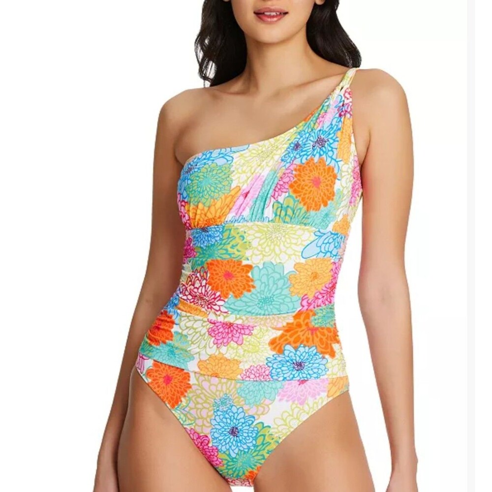 Bleu by Rod Beattie Size 12 Fresh Picks Shoulder Twist One Piece Swimsuit Floral